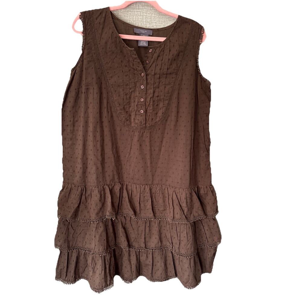La Redoute Olive Green Sleeveless Tiered Ruffle Dress Lace Trim Boho Sz 14W